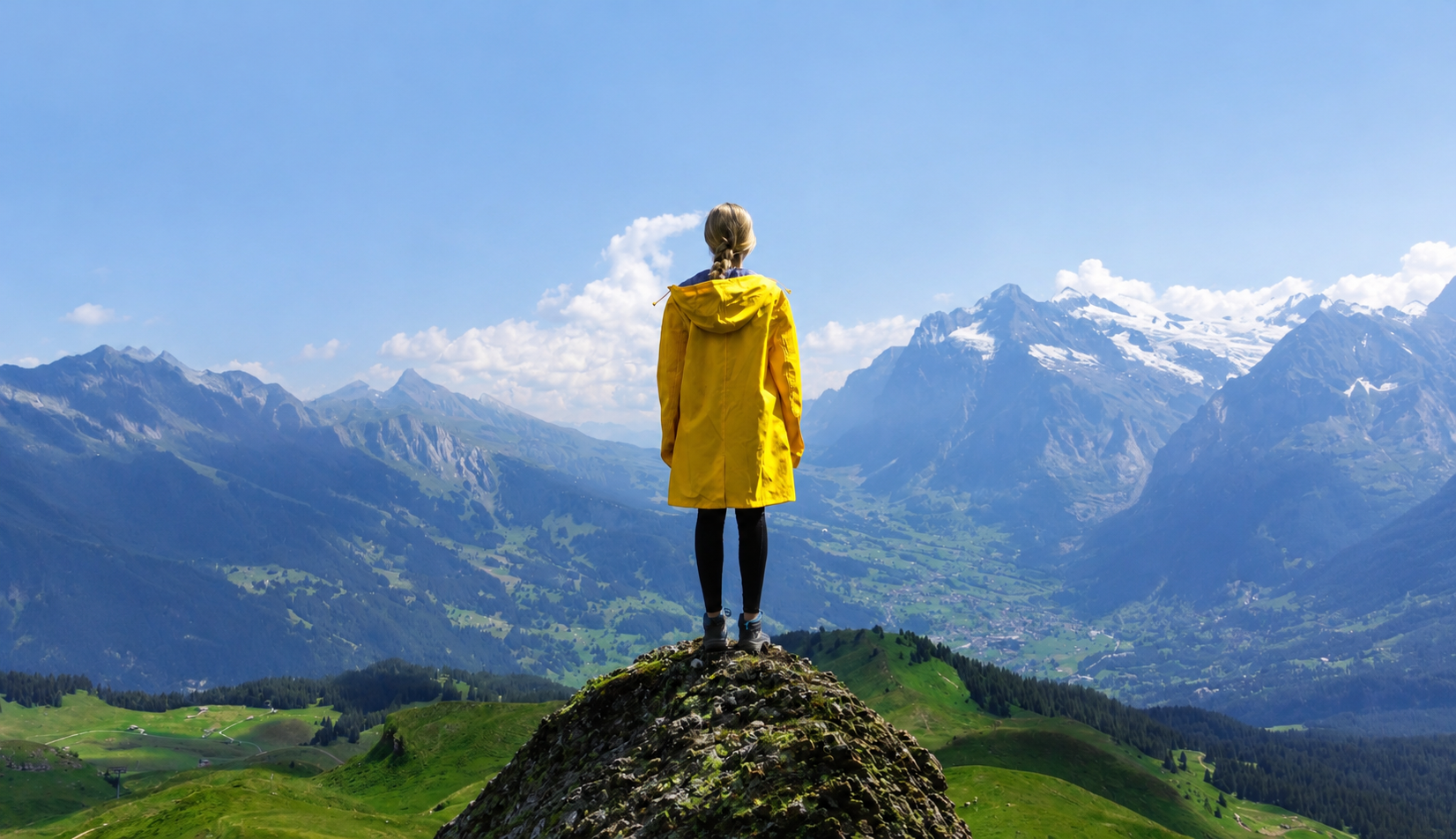 Hiker standing on mountain peak